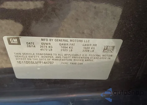 2015 Chevrolet Malibu 2Lt z USA, uszkodzony, nr VIN 1G11D5SL9FF144707